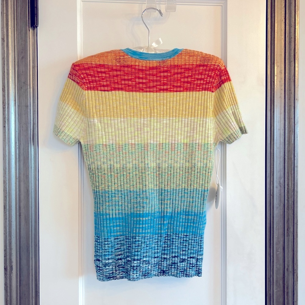 STAUD Short Sleeved Cargo Sweater in Rainbow Multi, Size L, NWT - Picture 10 of 10